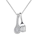 Ayoiow Collar de oro para mujer, oro blanco de 14 quilates con diamante de laboratorio para mujer, collar con colgante de plata con tenedor de cuchara para ella