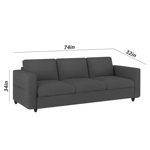 Image of Casaliving Lender 3 Seater Sofa Set with Center Table for Living Room (Black Colour) Premium Fabric Sofa