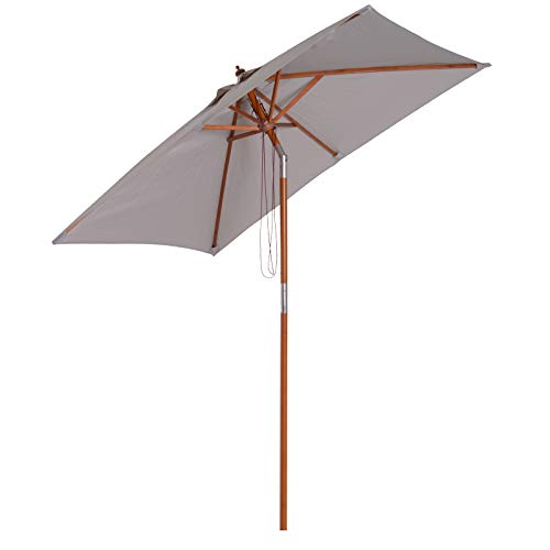 Outsunny Parasol rectangulaire inclinable bois polyester haute densité 2L x 1,5l x 2,3H m gris clair