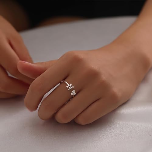 Roe Dolph Mother Daughter Rings Initial Rings Daughter Gifts from Mom Silver Cubic Zirconia Heart Letter Rings Birthday Gifts for Daughter Christmas Stocking Stuffers Gifts2