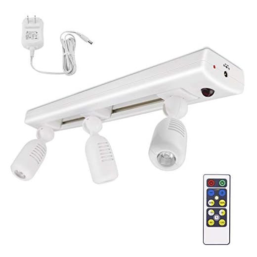 BIGLIGHT LED Track Light, Dimmable Accent Lighting with 3 Rotatable Heads, Plug in Spotlight with Remote Control for Highlight Kitchen Counter Cabinet Gallery Picture Bathroom Basement Artwork