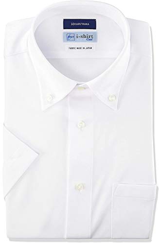i-shirt 完全ノーアイロン ストレッチ 速乾 スリムフィット 半袖 アイシャツ ワイシャツ メンズ ホワイト 半袖ボタンダウン 無地 M16220000201 日本 S