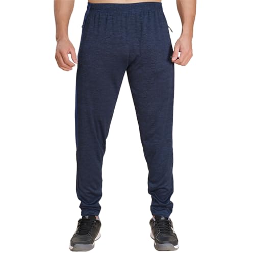 Image of TECHNOSPORT Men's Melange Slim Fit Techno Dry Trackpants Drawstring 2-Pocket Polyester Joggers for Gym Running Workout UPF50+ Anti Odour