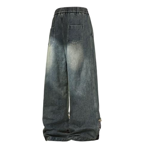 Mens Distressed Patchwork Jeans Vintage Baggy Hip Hop Drawstring Denim Pants2