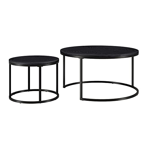 Watson Round Nested Coffee Table With Mdf Top In Blackened Bronze/Black Grain #TOP7
