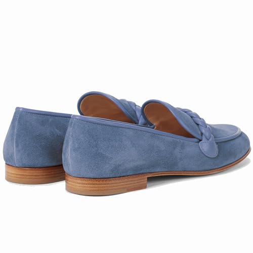 Image of MOOMMO Women Comfortable Suede Loafer Flats Round Closed Toe Slip On Penny Loafers Knitted Strap Oxford Loafer Shoes for Office Ladies Work Daily Casual Club Driver Flats Spring Elegant 4-11 M US