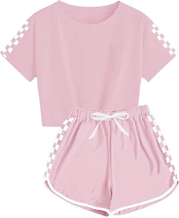 Haloumoning Kinder Bekleidungssets Mädchen Jungen Kurzarm T-Shirt mit Shorts Sommer Sportanzug Unsex Lässig Outfit Kleidung Sets, Rosa, 7-8 Jahre
