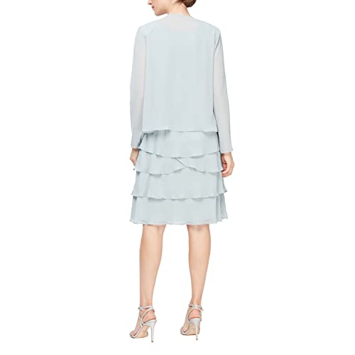 Image of S.L. Fashions Women's Mother of The Bride Tiered Jacket Dress with Shoulder Embellishment