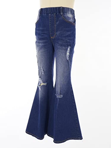 Kids Girls Casual Denim Jeans Bell Bottoms Ruffle Tassel Hem Flare Pants Elastic Waist Bottom Trousers4