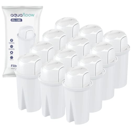 Aquafloow Wasserfilter Kartuschen für Wasserfilter Kanne, Filterkartusche, Wasser Filtersystem zur Reduzierung von Kalk, Chlor | Ersatz für Brita Classic, Dafi Family Astra - 12 Stück Cover