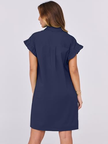 ANRABESS Womens Summer Button Down Shirt Dress Ruffle Short Sleeve Mini Dresses Loose Fit Casual Sundress with Pockets4