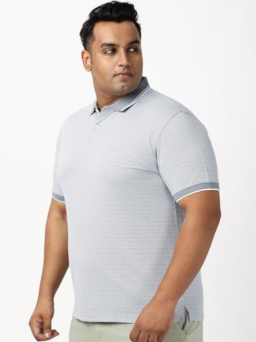 Image of Bewakoof Men's Geometric Print Regular Fit Half Sleeve Jacquard Plus Size Polo T-Shirt