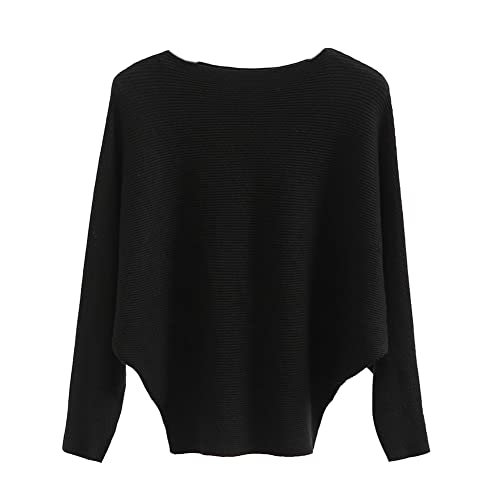 Image of Blostirno Women's Boat Neck Batwing Sleeves Dolman Ribbed Knitted Sweaters Pullovers Tops