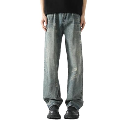 Men's Ripped Baggy Straight Jeans Y2K Style Summer Vintage Denim Pants Korean Hip Hop Casual Trousers