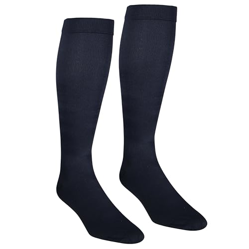 Image of NuVein Men's Compression Socks, 15-20 mmHg Support, Dress Trouser Style, Over Calf Knee High, Navy, Large