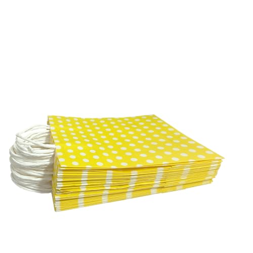 Image of Aakriti Paper Gift Bags with Handles Polka Dot Paper Party Favor Bags for Kid's Birthday Baby Shower Wedding Festivals Holiday Party (10 x8x3 Inch (Pack of 25), Gift Bags Polka Dot Yellow)