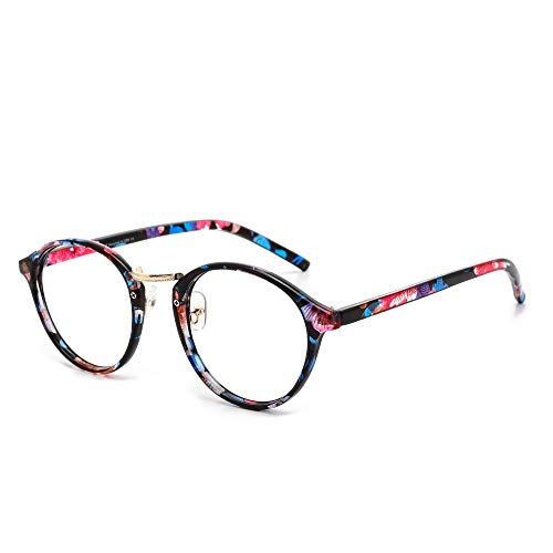 Image of Cyxus Nerd Glasses Round Blue Light Glasses for Woman Reduce Eye Strain UV Blocking for Computer Screen(8065T15 Floral Print)