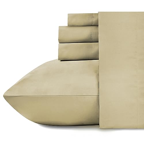Image of Naksh Japandi Vibes Collection 100% Cotton 210 TC Plain Elastic Fitted Bedsheets Super King Size 78 x 72 Inches, Beige | 1 Elastic Bedsheet King Size Cotton & 2 Pillow Covers |Super King Size Bedsheet