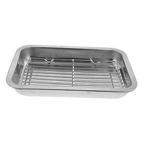 SOLUSTRE 1Set Stainless Steel Baking Sheet with Cooling Rack Oil Drain Plate Deep Pan Rustless Cookware for Baking Frying for Home Kitchen Use