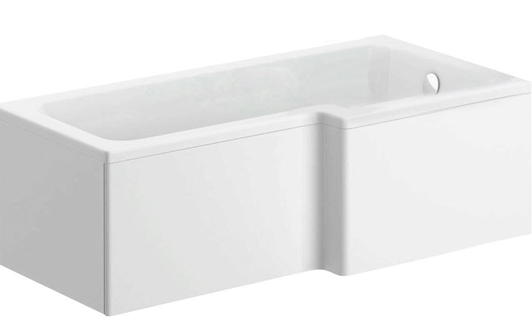 BAYSTONE 1700mm L Shaped White Acrylic Square Bathtub Right Hand Single Ended Bath - Bath Only