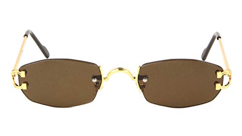 Dweebzilla Slim Sleek Oval Rectangular Rimless Buffs Metal Luxury Sunglasses2