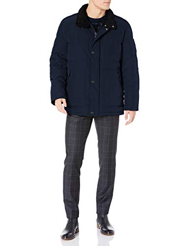 Marc New York by Andrew Marc Men's Stapleton Mid Length Puffer Jacket with Sherpa Trimmed Collar, Navy, Large