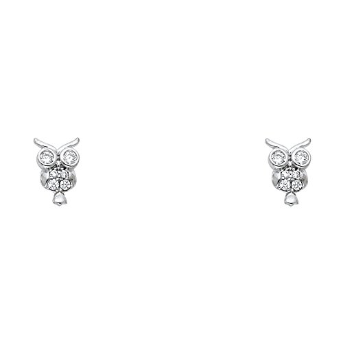 14k REAL Yellow OR White Gold Owl Stud Earrings with Screw Back2