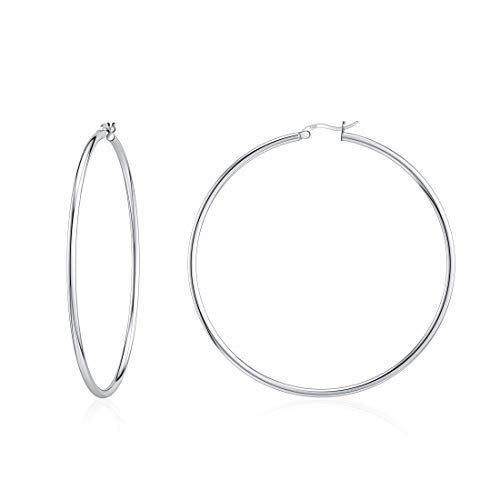 JIAYIQI Sterling Silver Hoop Earrings 18K White Gold Plated Silver Circle Endless Earrings Hoops Jewelry Lightweight Hoop Earring for Women Diameter