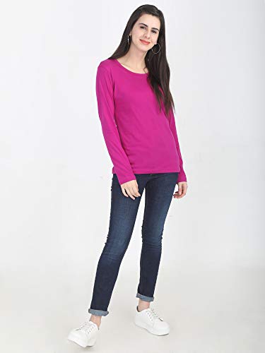 Image of FLEXIMAA Women's Cotton Plain Round Neck Full Sleeve T-Shirt
