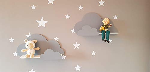 Lot de 2 étagères murales Happy Woody Nuage pour chambre d'enfant / étagère flottante en bois / décoration de chambre de bébé / chambre d'enfant / décoration murale / coffret cadeau (gris)