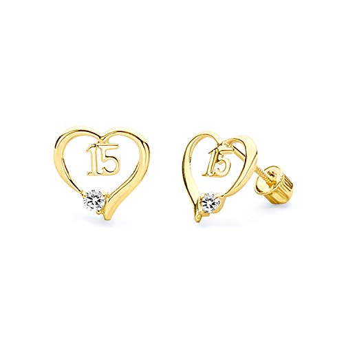14k Yellow OR White Gold Sweet 15 Years Stud Earrings with Screw Back