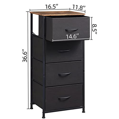 Somdot Tall Dresser For Bedroom With 4 Drawers, Storage Chest Of Drawers With Removable Fabric Bins For Closet Bedside Nursery Laundry Living Room Entryway Hallway, Black/Rustic Brown #TOP2