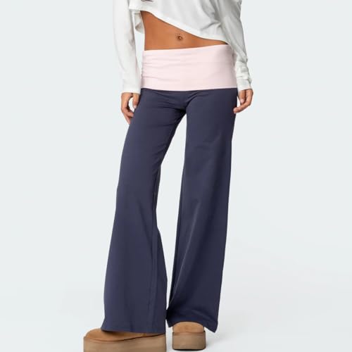 Women’s Casual Pants Low Rise Foldover Waist Palazzo Lounge Trousers Spring Summer Comfy Baggy Wide Leg Pants2