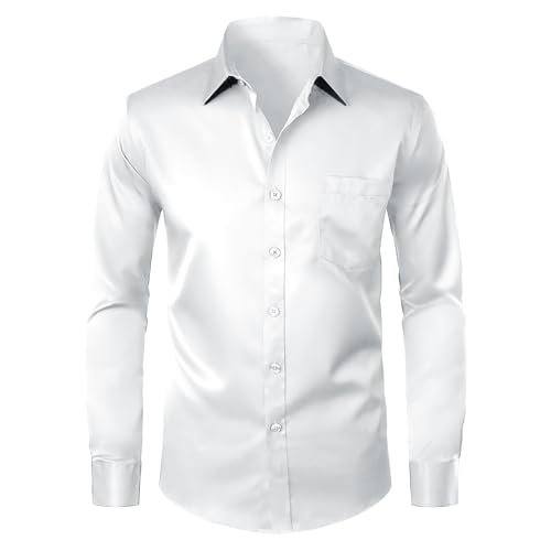 Modern Stylish Men's Casual Business Dress Shirt with Pocket - Long Sleeve Button Down Shirt ﻿ ﻿ White