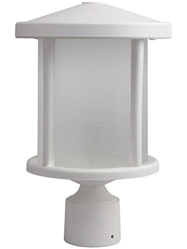 Solus SPC52TF-LE26W-WH Round Decorative Composite Post Top Outdoor Light Fixture with 3000K LED Lamp, White Housing with Frost Acrylic Lens, 14