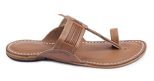 Image of KORAKARI Mens Kolhapuri Chappal, Handcrafted Sandal, Smooth and Comfortable Flip Flops Slipper Anti Slip Design Genuine Leather Traditional Footwear.