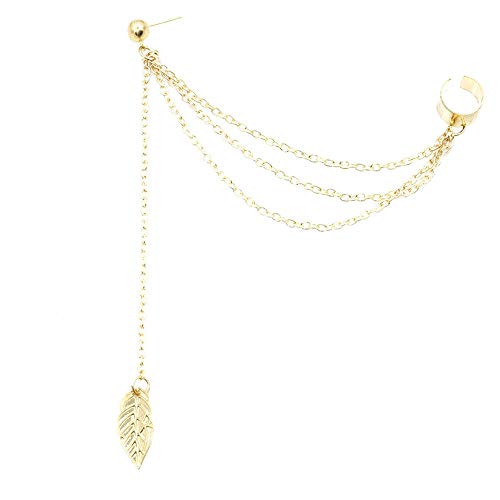 BEUU Vintage Tassel Ear Cuff Crawler Climer Earrings for Women Girls Men Stainless Steel Cartilage Small Hoop Wrap Vine Clip on Feather Leaf Multi Layered Chain Drop Fashion Jewelry One Piece