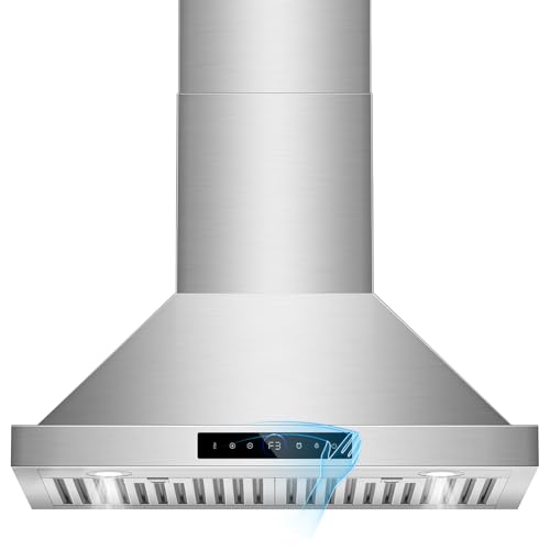 30 inch Range Hood Wall Mount, 1200 CFM with 4-Speed Gesture Sensing & Touch Control, Stainless Steel Ducted Kitchen Stove Vent Hoods with 2 LED Lights, Time Setting, Dishwasher-Safe Baffle Filters