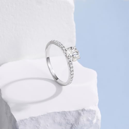 1.5 CT Moissanite Engagement Rings for Women D Color VVS1 Clarity 925 Sterling Silver Round Cut Halo Moissanite Wedding Promise Band Rings Size 4-103