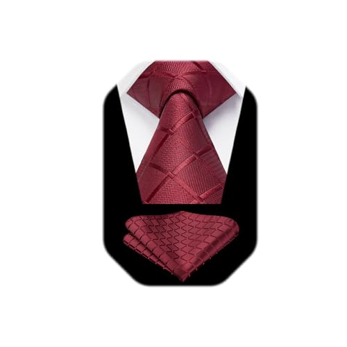 HISDERN Plaid Checkered Tie Handkerchief Woven Classic Formal Men's Necktie & Pocket Square Set