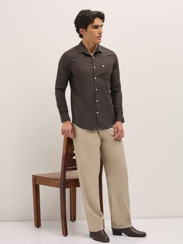 Image of THE BEAR HOUSE Men's Blue Tailored Fit Full Sleeve Cotton Printed Shirt