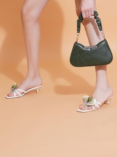 Image of TRYME Floral Embellished Slip-On Kitten Heel Sandals for Women & Girls|Comfortable Light Weight Open Toe Sandals