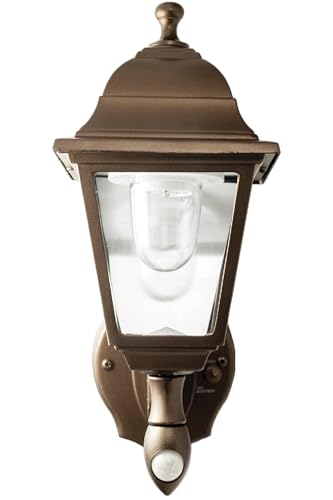 Image of Maxsa 46219 Premium Battery-Powered Motion-Activated Decorative Outdoor Cool White LED Wall Sconce Lighting Fixture, Metal Housing, Dark Copper