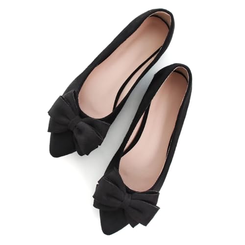 Image of SAILING LU Womens Bowknot Ballet Flats Pointy Toe Suede