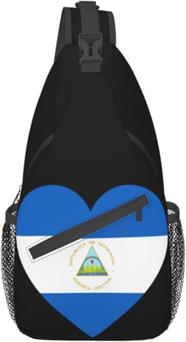 Mochila cruzada unisex Love Nicaragua Flag Sling negra miniatura 1