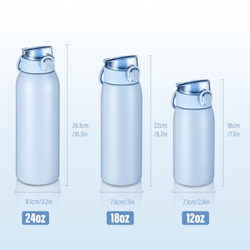 Image of Insulated Water Bottle 24 oz with Dustproof Lid, Carry Handle & Tea Infuser, BPA-Free & Leakproof, Stainless Steel Water Bottles Ideal for Fitness, Hiking, Office & Outdoor Use (Light Blue)