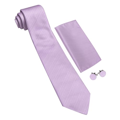Image of Barry.Wang Plain Men Silk Ties Extra Long Satin Necktie for Wedding Business Handkerchief Cufflinks Set Solid Colors