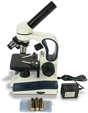 American Educational 7-1358 Basic Monocular Compound Microscope, WF10x Eyepiece, 40x-400x Magnification, Brightfield, Tungsten Illumination, Plain Stage, 110V or Battery-Powered