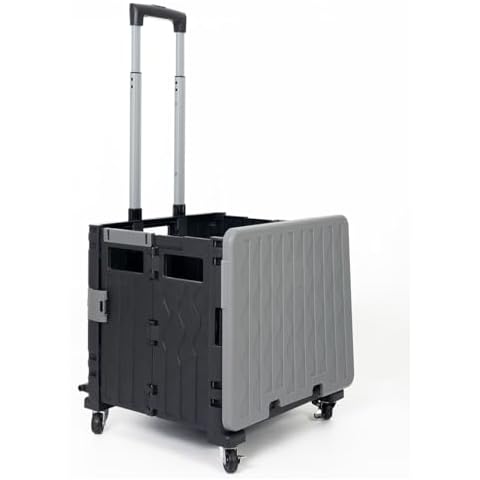 THANSTAR Rolling Cart Foldable Utility Cart with wheels,portable shopping cart for groceries,folding tool Cart With Telescopic Handle,Folding Portable Rolling Crate Handcart With Lid for storage,Black Cover