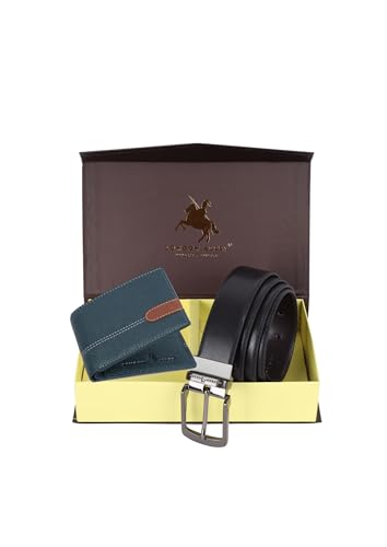 Image of LONDON ALLEY Swiss Classic Green Leather Wallet & Black /Brown Reversible Belt Combo Gift Box for Men